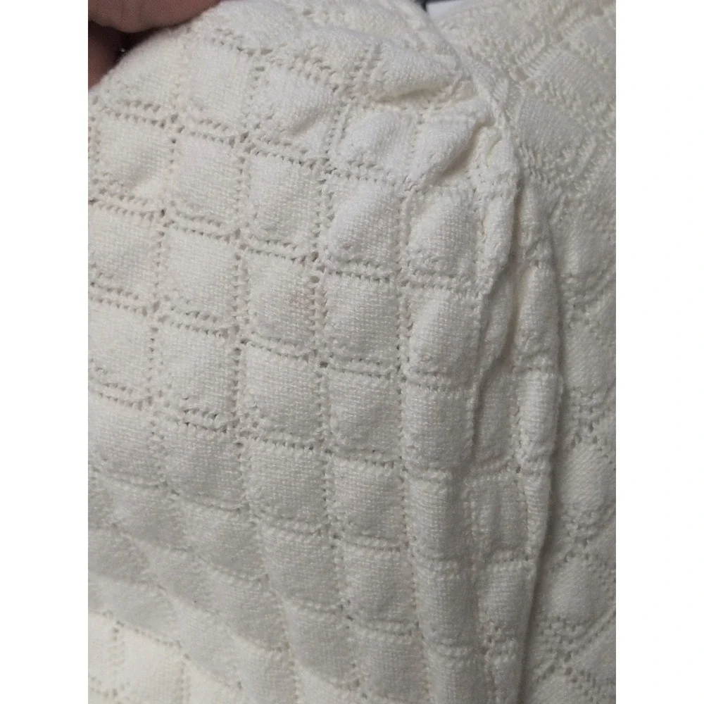 LOFT Ivory Pointelle Diamond Knit Top Puff Sleeve Feminine Cottage Dainty XLarge